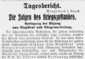 Bergedorfer Zeitung, 2. August 1914