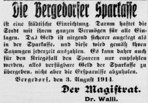 Bergdorfer Zeitung, 5. August 1914