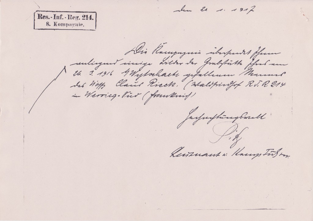 Fritz Brief 21. 1. 1917