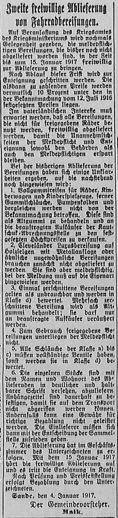 Bergedorfer Zeitung, 6. Januar 1917